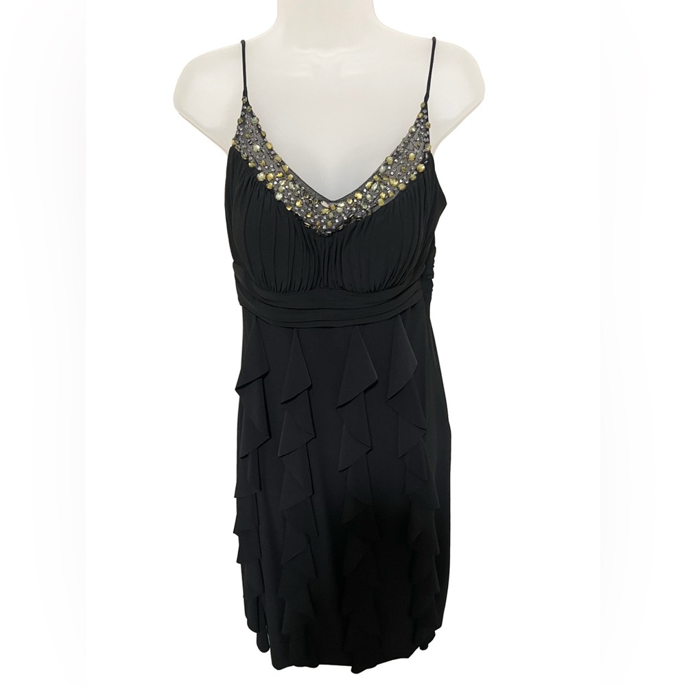 New Y2K Betsy & Adam 10 Babydoll Bead Mesh Ruffle Dress Cocktail Prom Fairy Glam